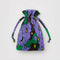 packaged maroon pleated bag with purple floral print