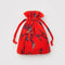 packaged red pleated baggu bag with purple snapdragon print