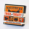 packaged set of 4 orange vintage halloween coasters: witch, pumpkin, ghost and black cat