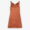 light brown satin midi tank dress with back bow detail