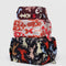 set of three 3D zip set: small plum western cut-outs, medium cream and red cowgirl, and large black and colorful horse cut-out print