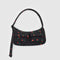 black small cargo bag with two front patch pockets and red painted wildflower print