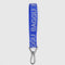 royal blue logo keychain with light blue 'baggu' print