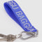 royal blue logo keychain with light blue 'baggu' print with keys attached
