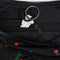 black interior key leash in black medium crescent bag with red painted wildflower print