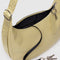 interior key leash in straw recycled leather medium crescent bag with matching adjustable strap and zipper trim