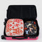 set of 2 packing cubes small navy with colorful horse cut out print and large white with red cowgirl print in a suitcase