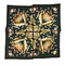black bandana with gold, pink, & green flowers