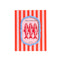 coral orange and light pink vertical stripe photo frame with periwinkle frame around the photo