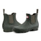 short green rubber rain boots with tonal elastic on the sides and hunter logo on the front