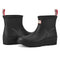 black short rubber rain boots with hunter logo on the front