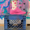 model wearing natural crew socks with hot pink diamond print