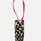 white wine tote with abstract white checkered print and fuchsia handle