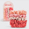 set of 5 cherry print and solid pink blossom ruched satin scrunchies