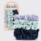 set of 5 satin scrunchie set: 2 mint, 2 navy and 1  lavender