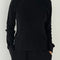 model wearing black waffle long sleeve tee
