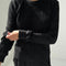model wearing black waffle long sleeve tee