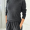 model wearing charcoal pointelle long sleeve tee
