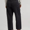 backview of model wearing black loose crop button fly jeans