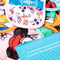 up close of set of 7 mickey and friends makeup erasers with matching pouch