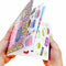 model flipping through sticker book