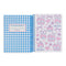 interior of blue and white gingham journal with Monchhichi & Chimutan in a white scalloped frame