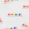 up close of rainbow 'handmade' sewing labels