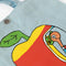 up close of light blue tote bag with wormly driving in an apple car