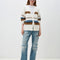 cream cardigan with tan and blue stripes