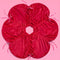 red velvet cinched tree skirt with red satin bows laying flat