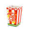 side view of ceramic red stripe 'fresh popcorn' shaped vase with scalloped top