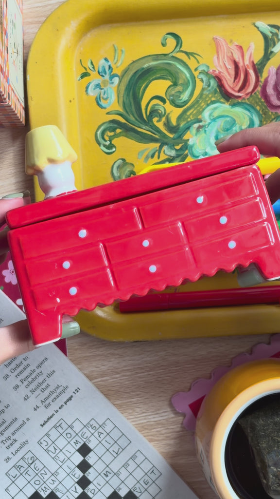 model showcasing red dresser trinket box