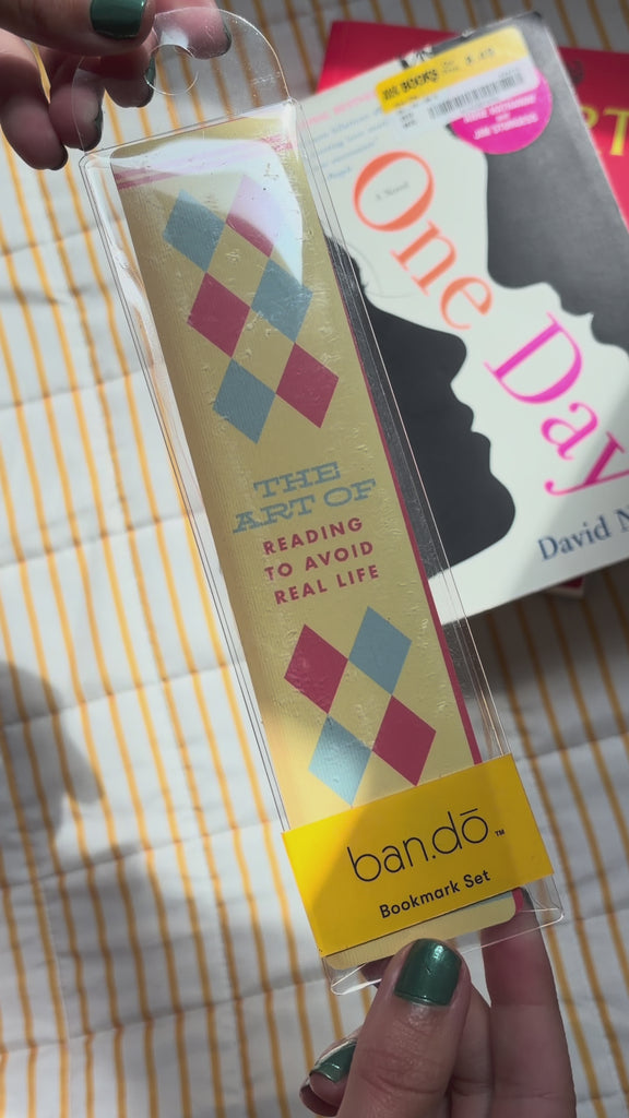 model showcasing book spine bookmarks
