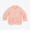 light pink work jacket with zipper front and ric rac on front patch packets